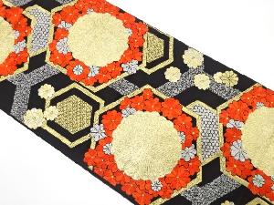 アンティーク　亀甲に菊・古典柄織り出し袋帯（着用可）